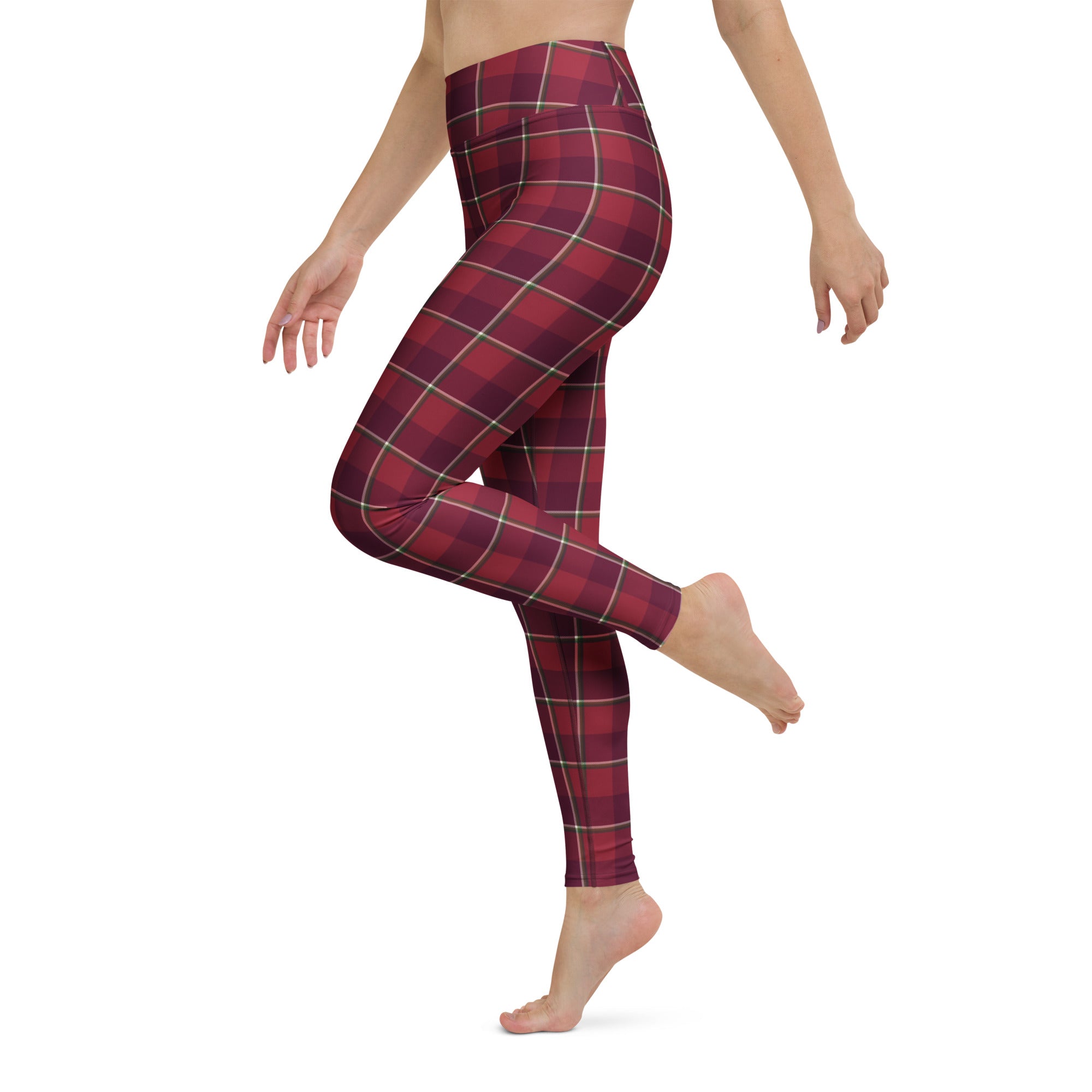 Yoga Leggings Old Brick and Cab Sav Plaid - Scottish Squares