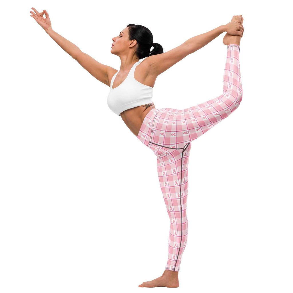 Yoga Leggings Breast Cancer Awareness Plaid - Scottish Squares