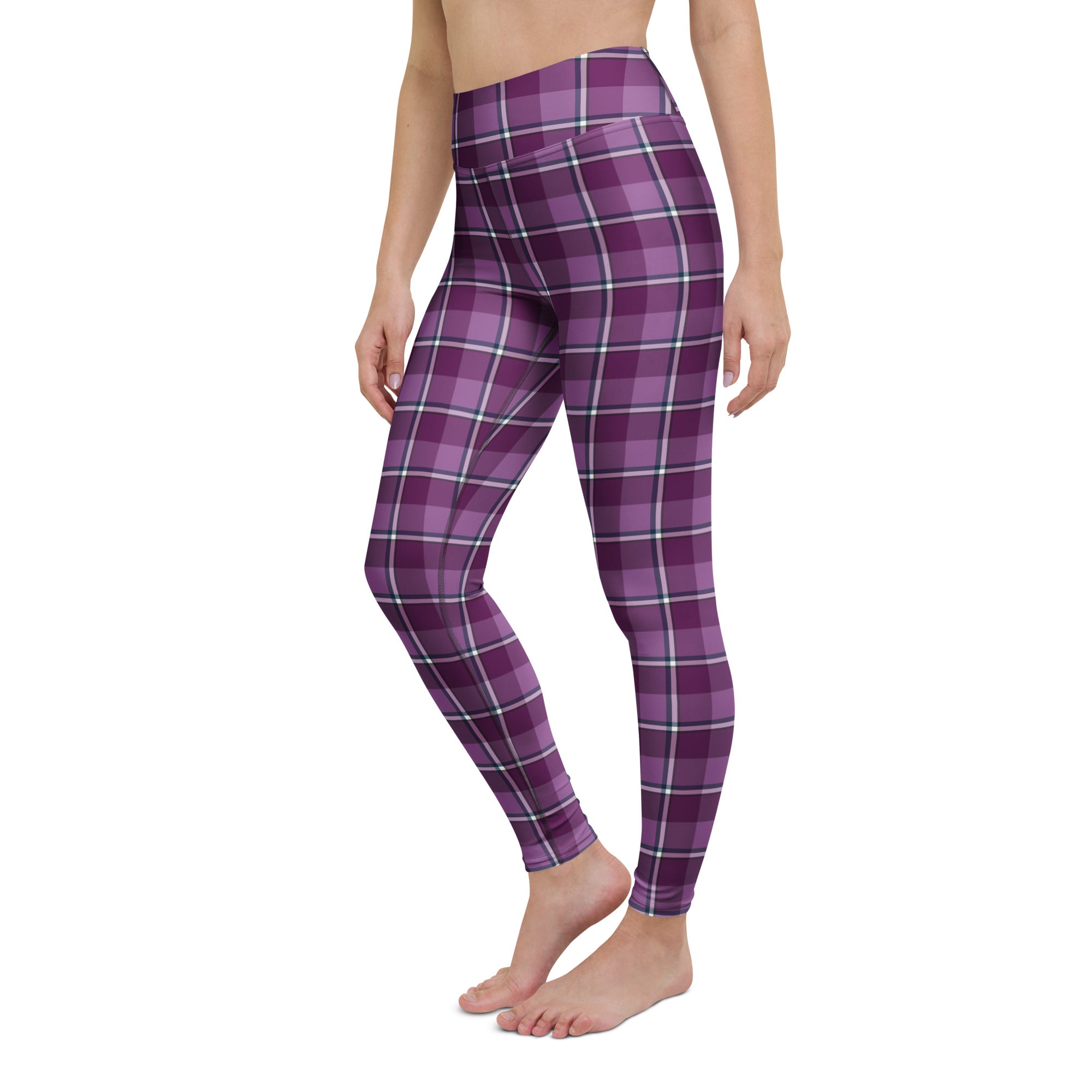 Yoga Leggings Purple and Trendy Pink Plaid - Scottish Squares