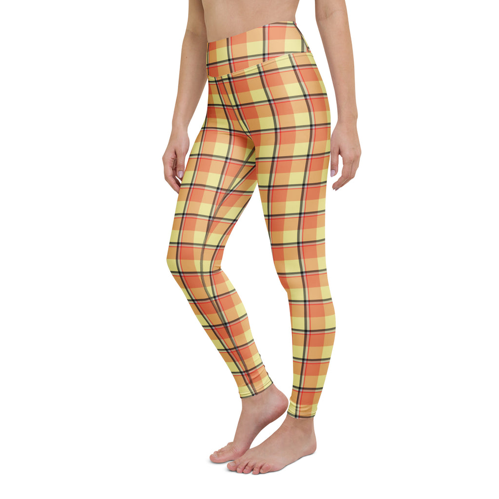 Yoga Leggings Claystone and Morning Mist Plaid - Scottish Squares