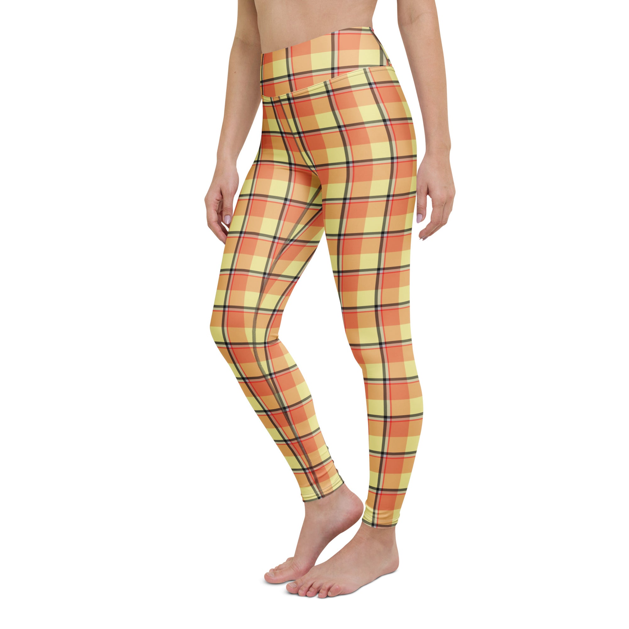 Yoga Leggings Claystone and Morning Mist Plaid - Scottish Squares