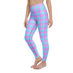 Yoga Leggings Mauve and Coastal Mist Plaid - Scottish Squares
