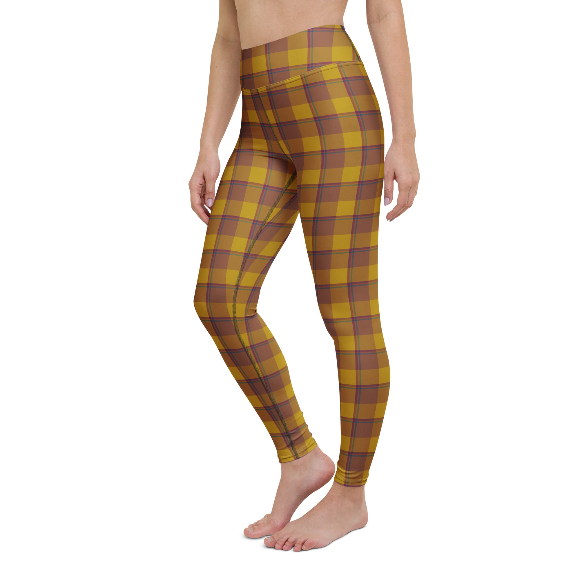 Yoga Leggings Potters Clay and Pizza Plaid - Scottish Squares