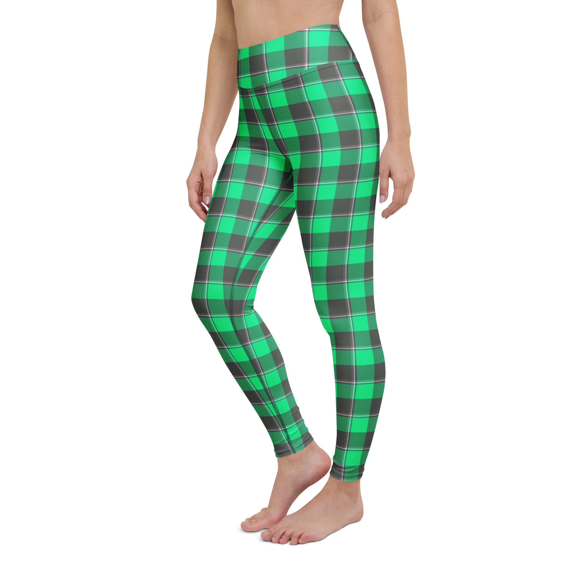 Yoga Leggings Spring Green and Finlandia Plaid - Scottish Squares