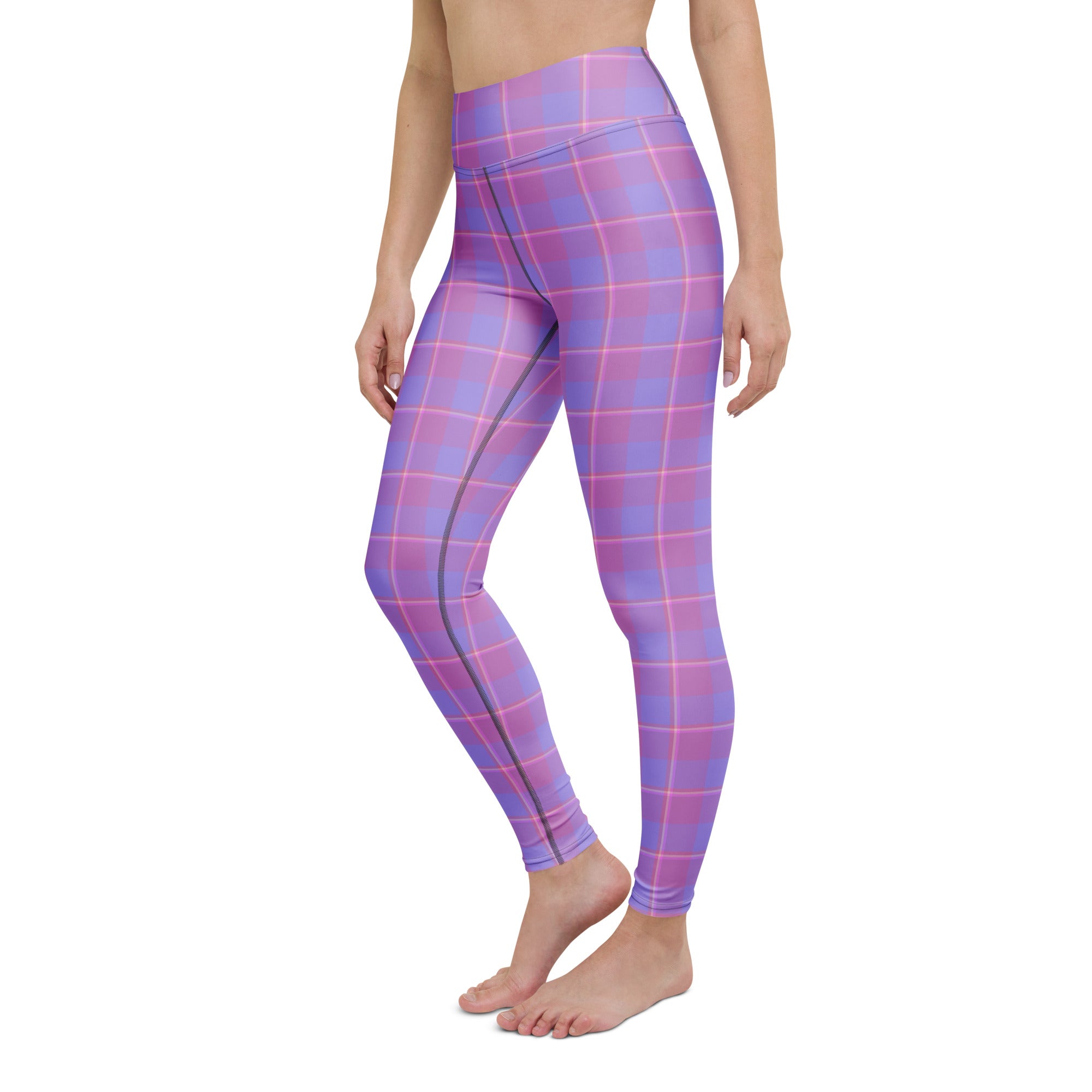 Yoga Leggings Viola and Dull Lavender Plaid - Scottish Squares