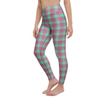 Yoga Leggings Vista Blue and Turkish Rose Plaid - Scottish Squares