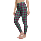 Yoga Leggings Ocean Green and Mulberry Wood Plaid - Scottish Squares