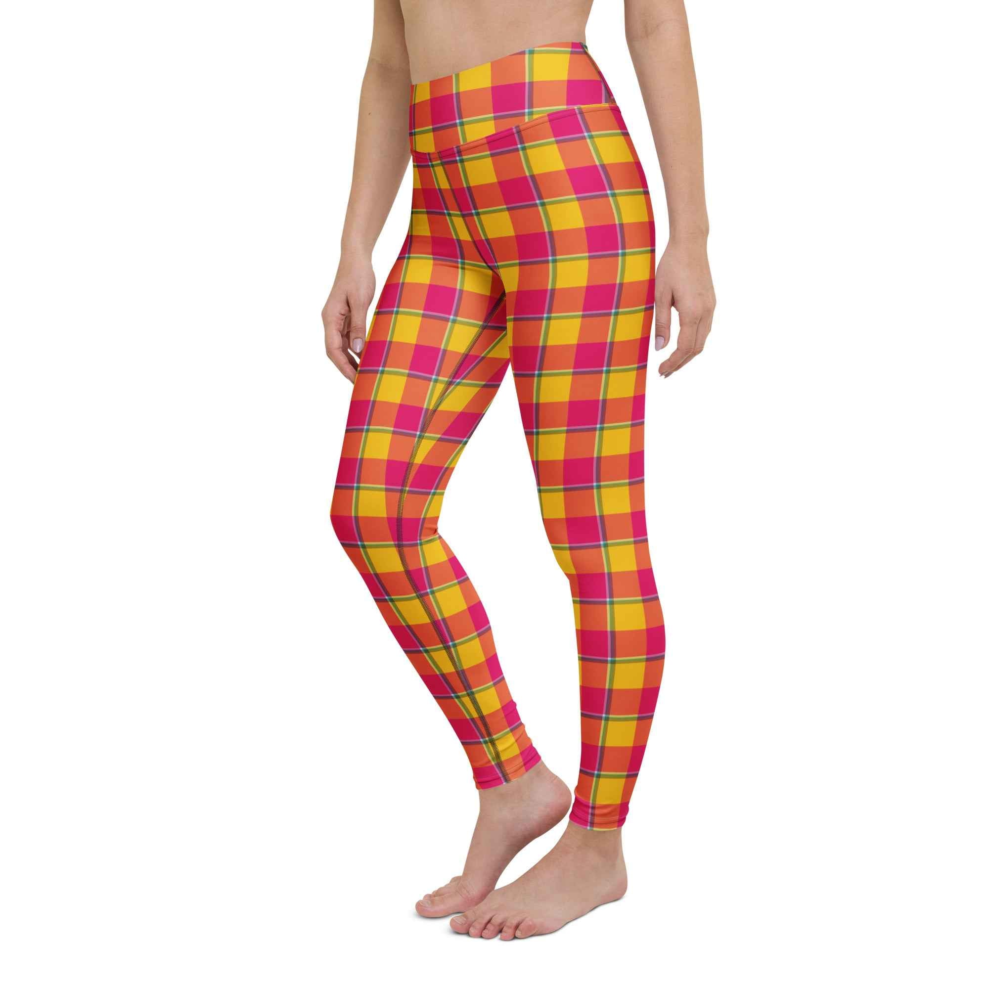 Yoga Leggings Corn and Razzmatazz Plaid - Scottish Squares