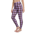 Yoga Leggings Light Wisteria and Livid Brown Plaid - Scottish Squares