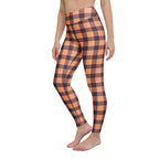 Yoga Leggings Hit Pink and Livid Brown Plaid - Scottish Squares