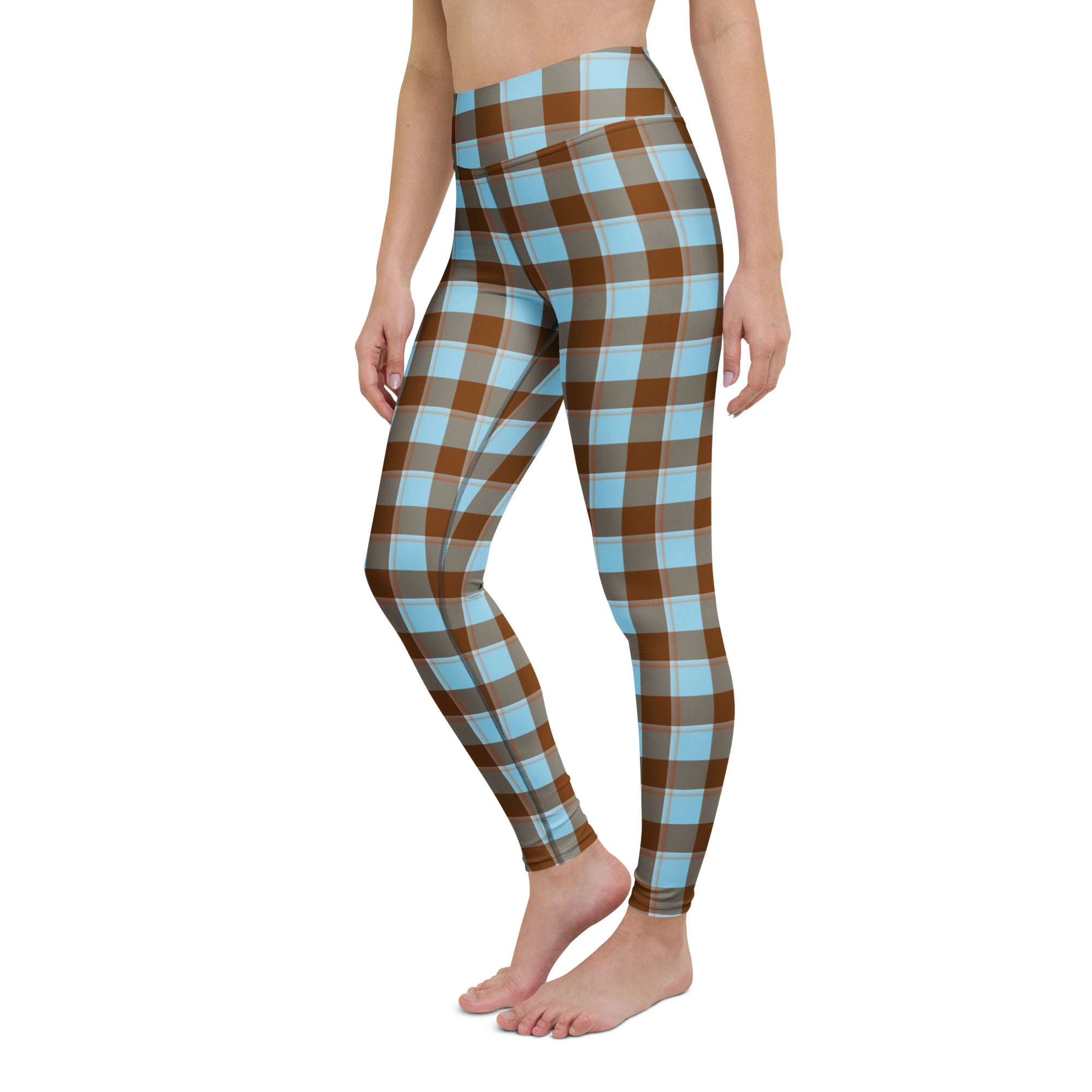 Yoga Leggings Blizzard Blue and Livid Brown Plaid - Scottish Squares