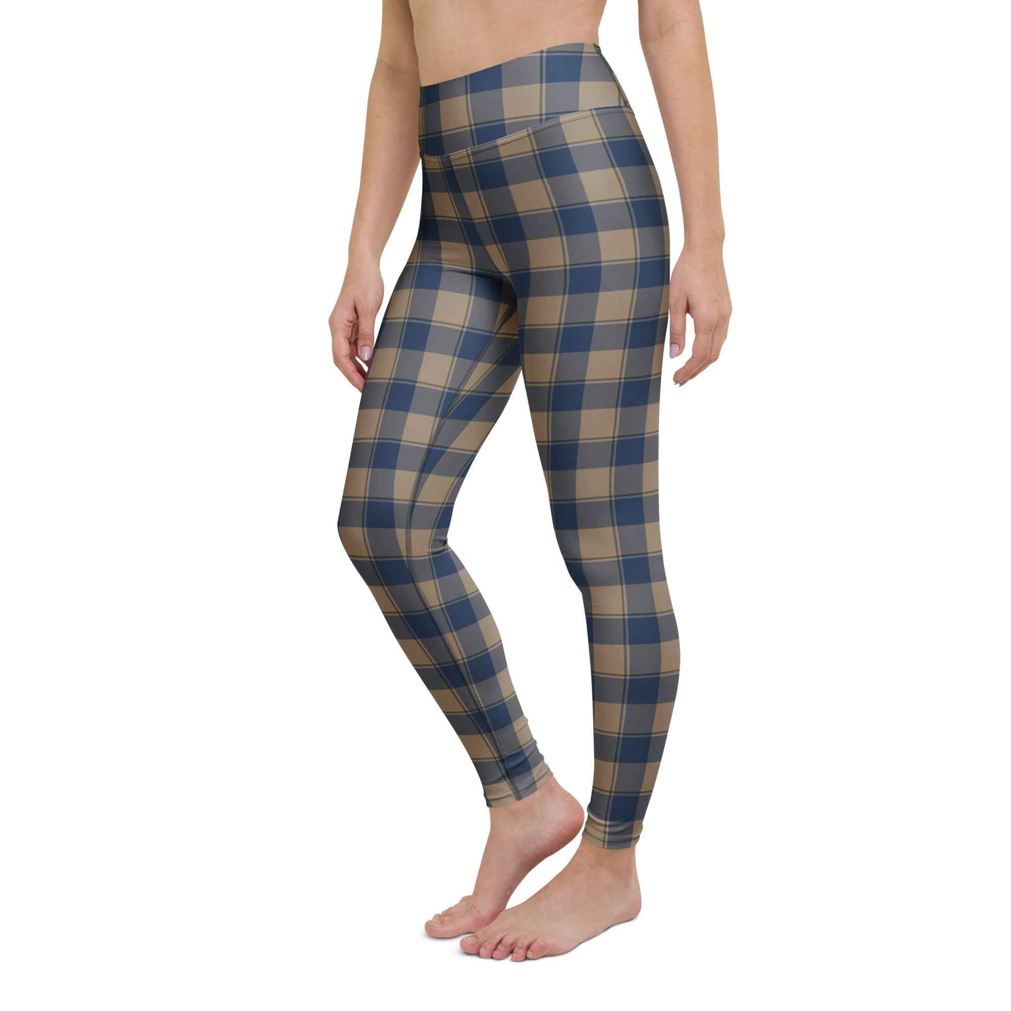Yoga Leggings Cello and Donkey Brown Plaid - Scottish Squares