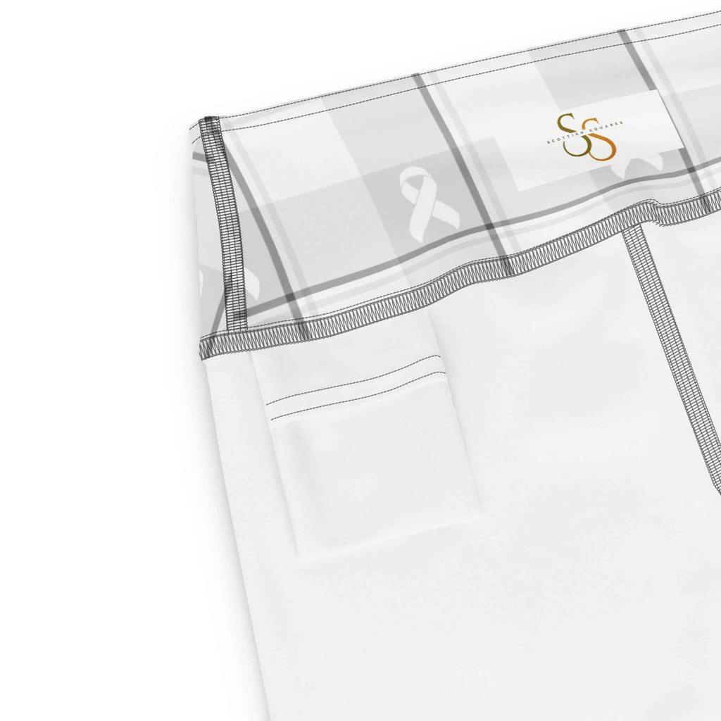 Yoga Leggings Lung Cancer Awareness Plaid, White Ribbon, Supportive Gift - Scottish Squares