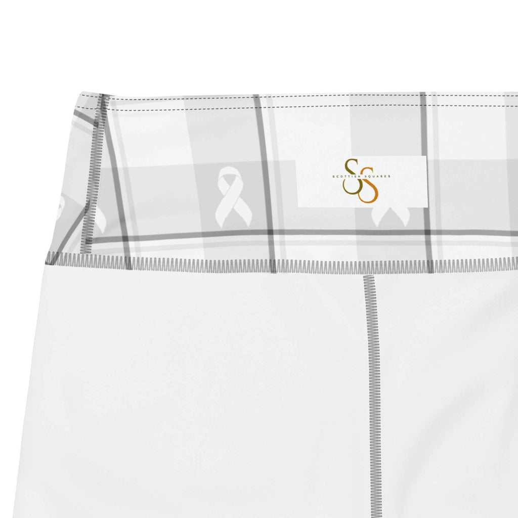 Yoga Leggings Lung Cancer Awareness Plaid, White Ribbon, Supportive Gift - Scottish Squares