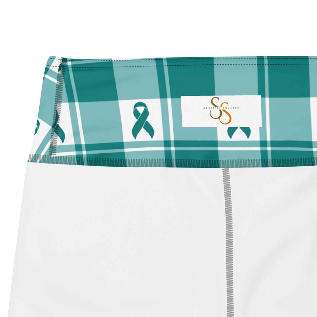 Yoga Leggings Cervical Cancer Awareness Plaid, Teal Ribbon, Supportive Gift - Scottish Squares
