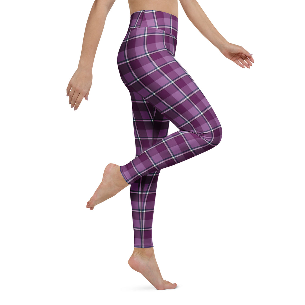 Yoga Leggings Purple and Trendy Pink Plaid - Scottish Squares
