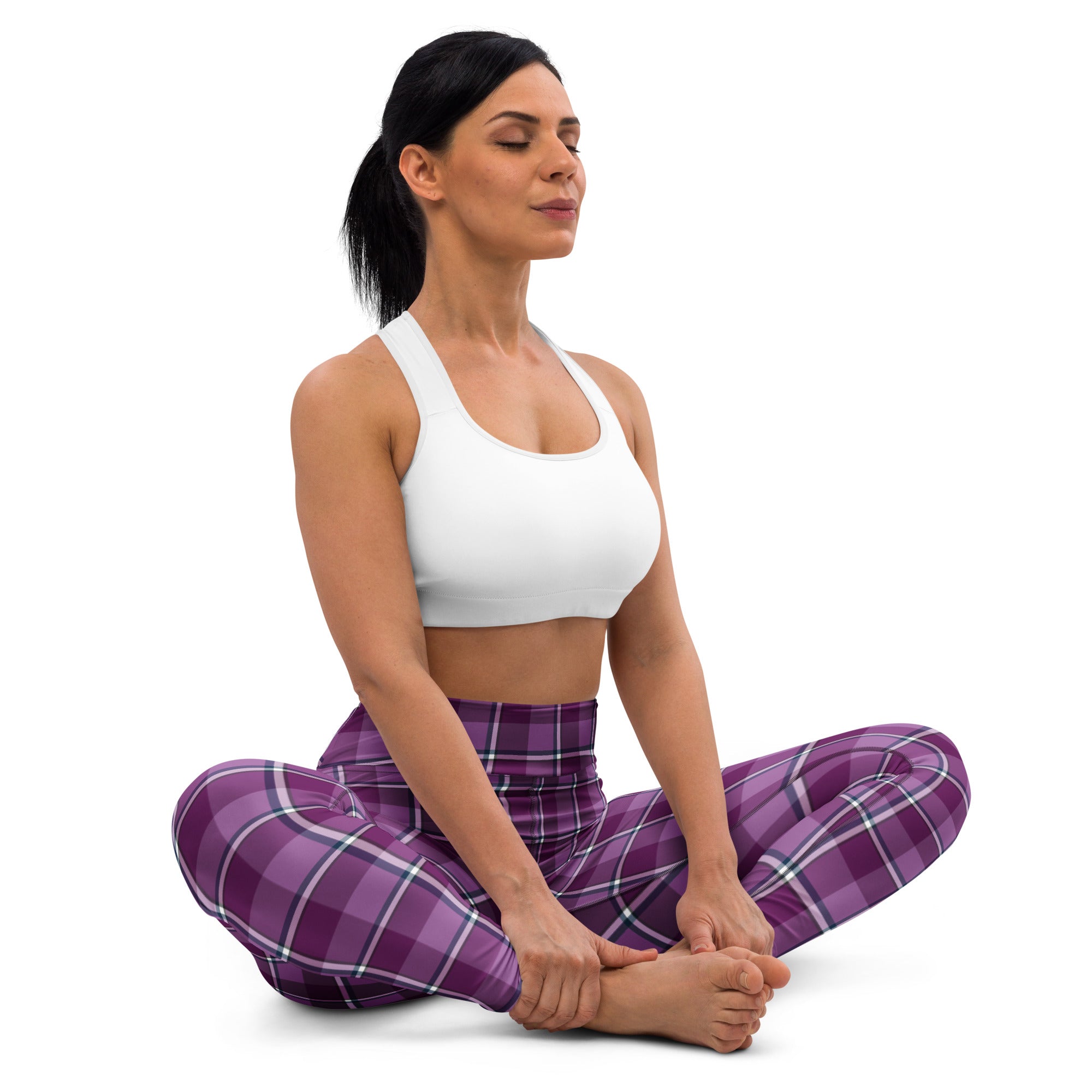 Yoga Leggings Purple and Trendy Pink Plaid - Scottish Squares