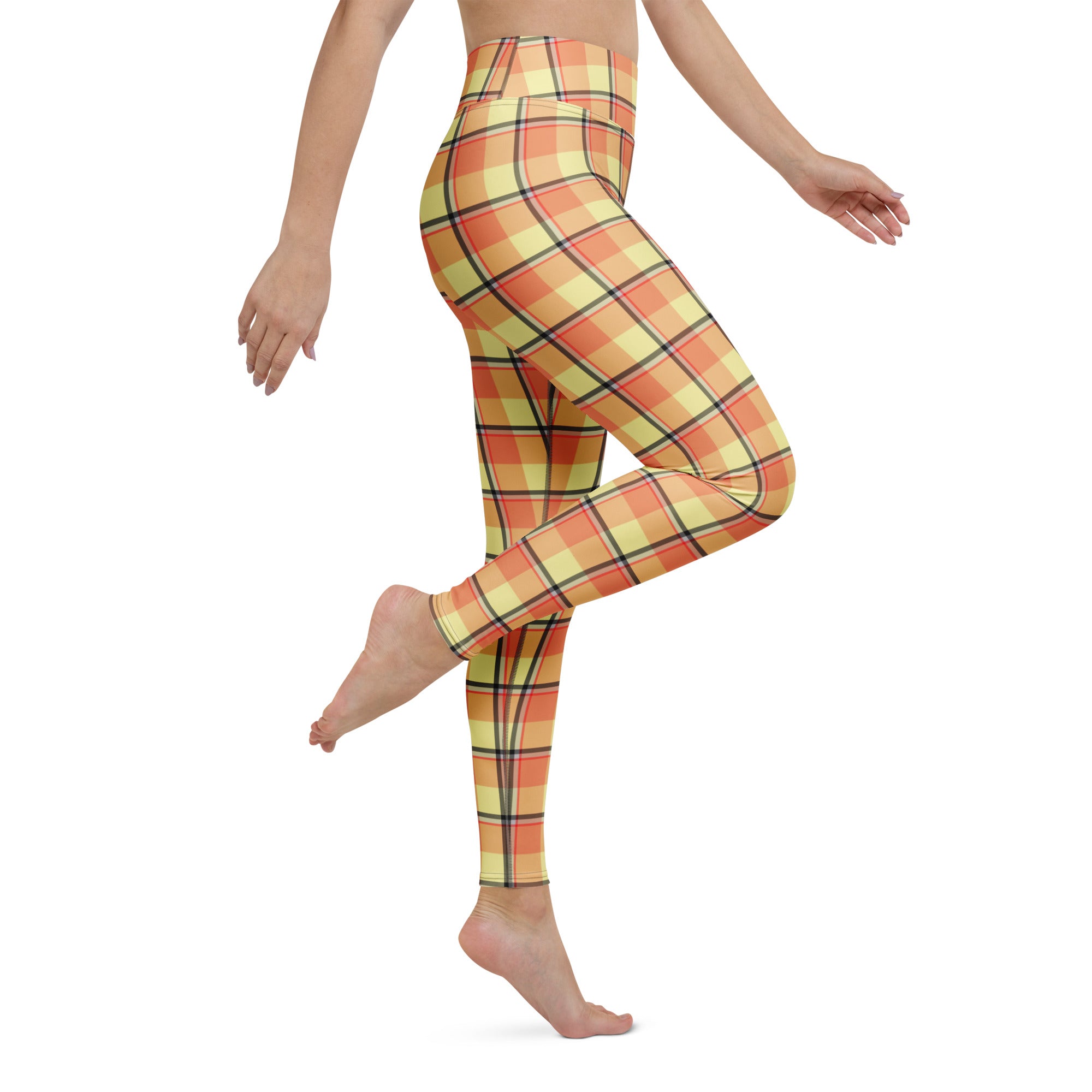 Yoga Leggings Claystone and Morning Mist Plaid - Scottish Squares