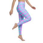 Yoga Leggings Mauve and Coastal Mist Plaid - Scottish Squares