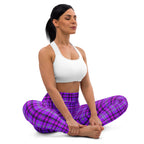 Yoga Leggings Electric Violet and Fuchsia Plaid - Scottish Squares