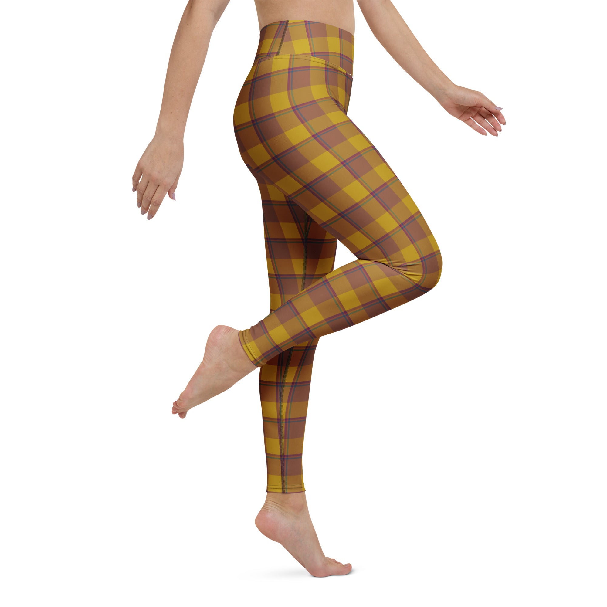 Yoga Leggings Potters Clay and Pizza Plaid - Scottish Squares