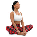 Yoga Leggings Red Ribbon and Heavy Metal Plaid - Scottish Squares