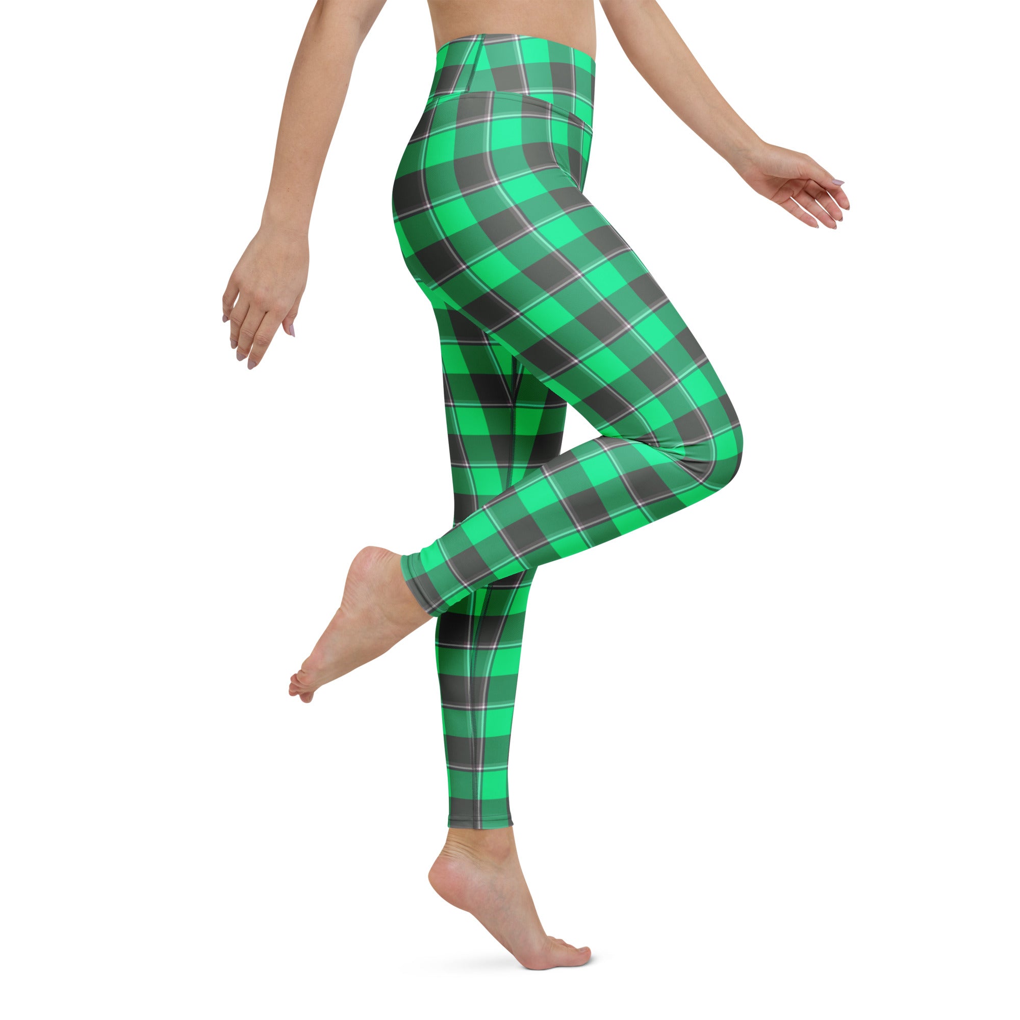 Yoga Leggings Spring Green and Finlandia Plaid - Scottish Squares
