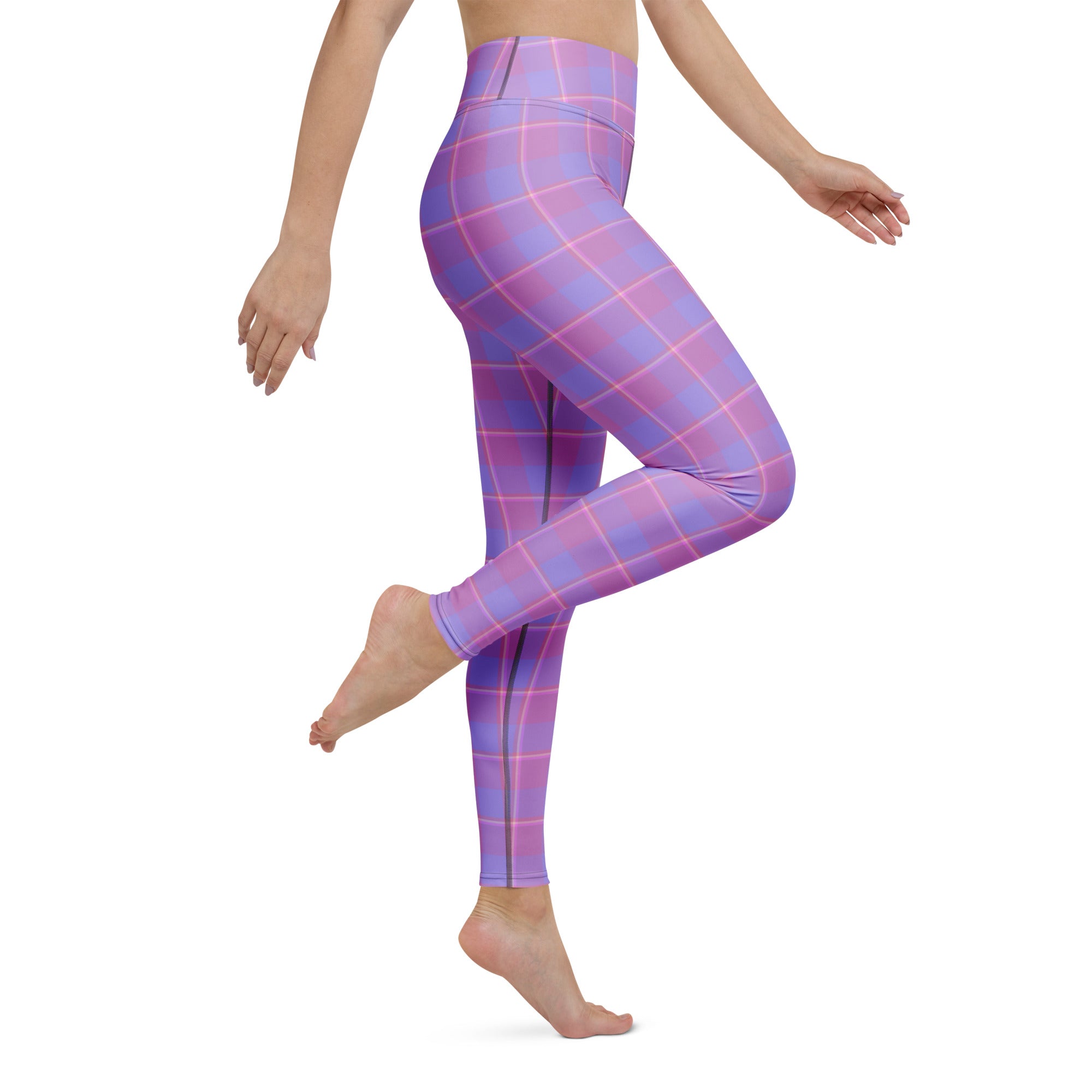 Yoga Leggings Viola and Dull Lavender Plaid - Scottish Squares