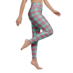 Yoga Leggings Vista Blue and Turkish Rose Plaid - Scottish Squares