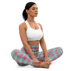Yoga Leggings Vista Blue and Turkish Rose Plaid - Scottish Squares