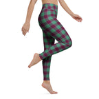 Yoga Leggings Ocean Green and Mulberry Wood Plaid - Scottish Squares