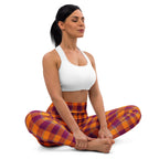 Yoga Leggings Tahiti Gold and Rose Bud Cherry Plaid - Scottish Squares