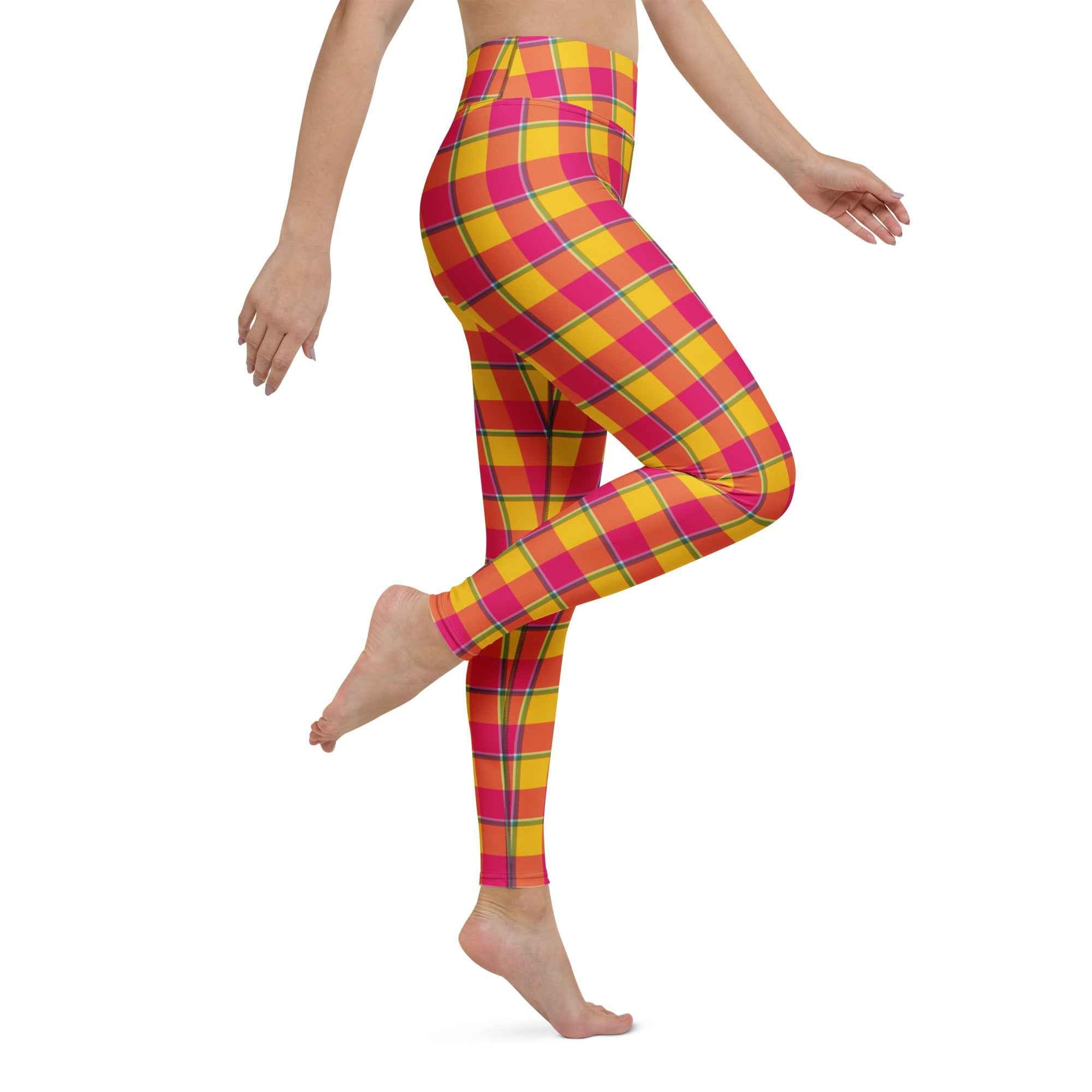 Yoga Leggings Corn and Razzmatazz Plaid - Scottish Squares