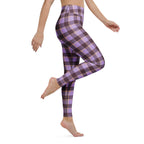 Yoga Leggings Light Wisteria and Livid Brown Plaid - Scottish Squares