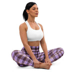 Yoga Leggings Light Wisteria and Livid Brown Plaid - Scottish Squares