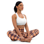 Yoga Leggings Hit Pink and Livid Brown Plaid - Scottish Squares