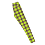 Yoga Leggings Electric Lime and Livid Brown Plaid - Scottish Squares