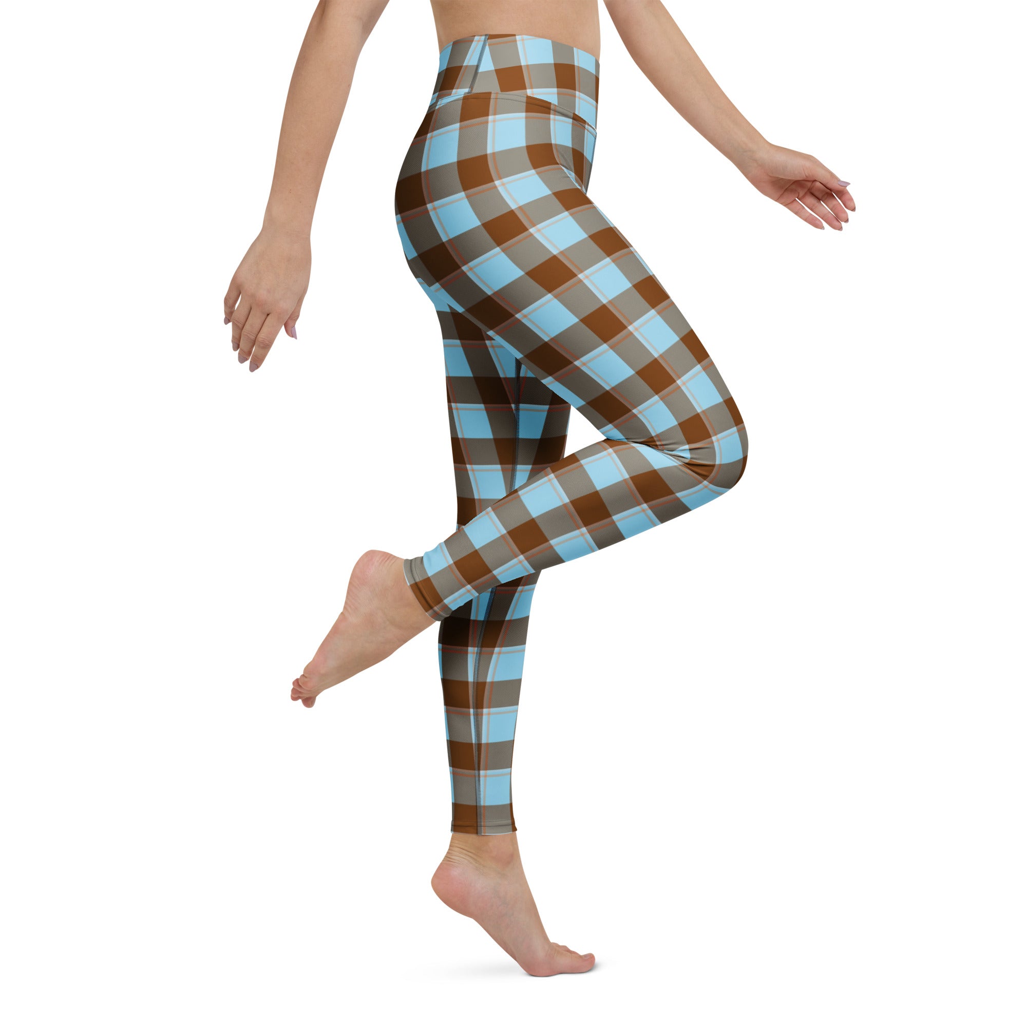 Yoga Leggings Blizzard Blue and Livid Brown Plaid - Scottish Squares