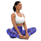 Yoga Leggings Cornflower Blue and Livid Brown Plaid - Scottish Squares