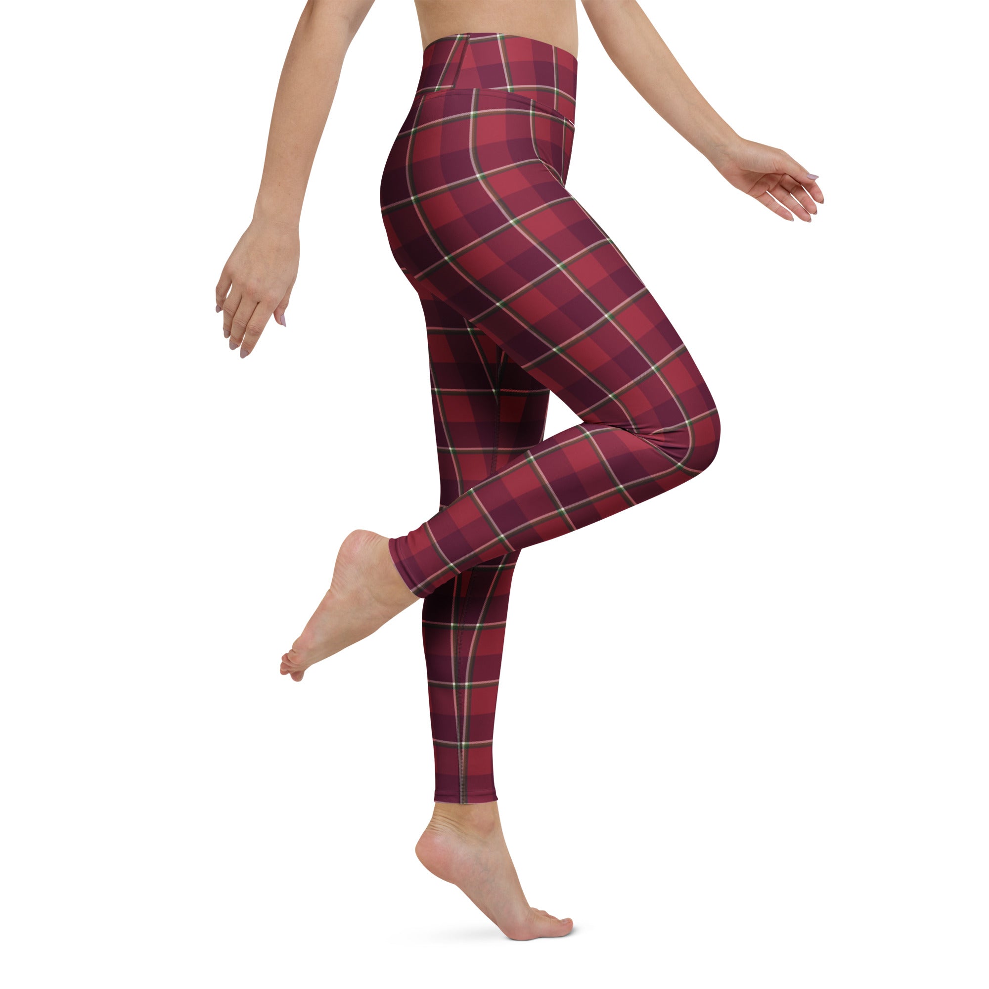 Yoga Leggings Old Brick and Cab Sav Plaid - Scottish Squares