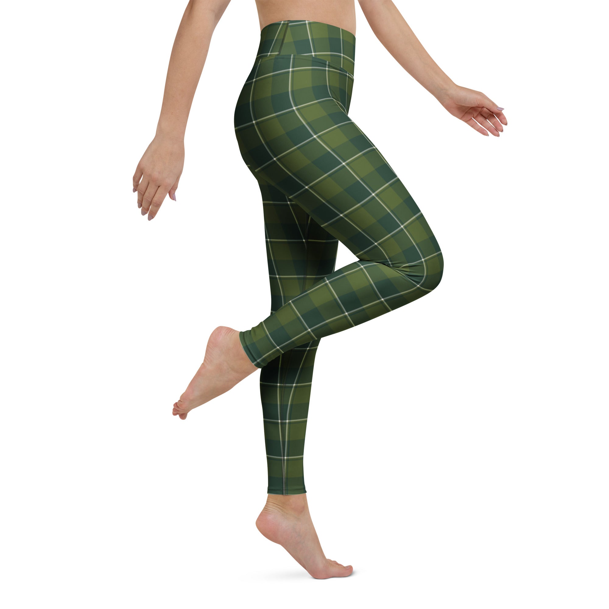 Yoga Leggings Woodland and Evergreen Plaid - Scottish Squares