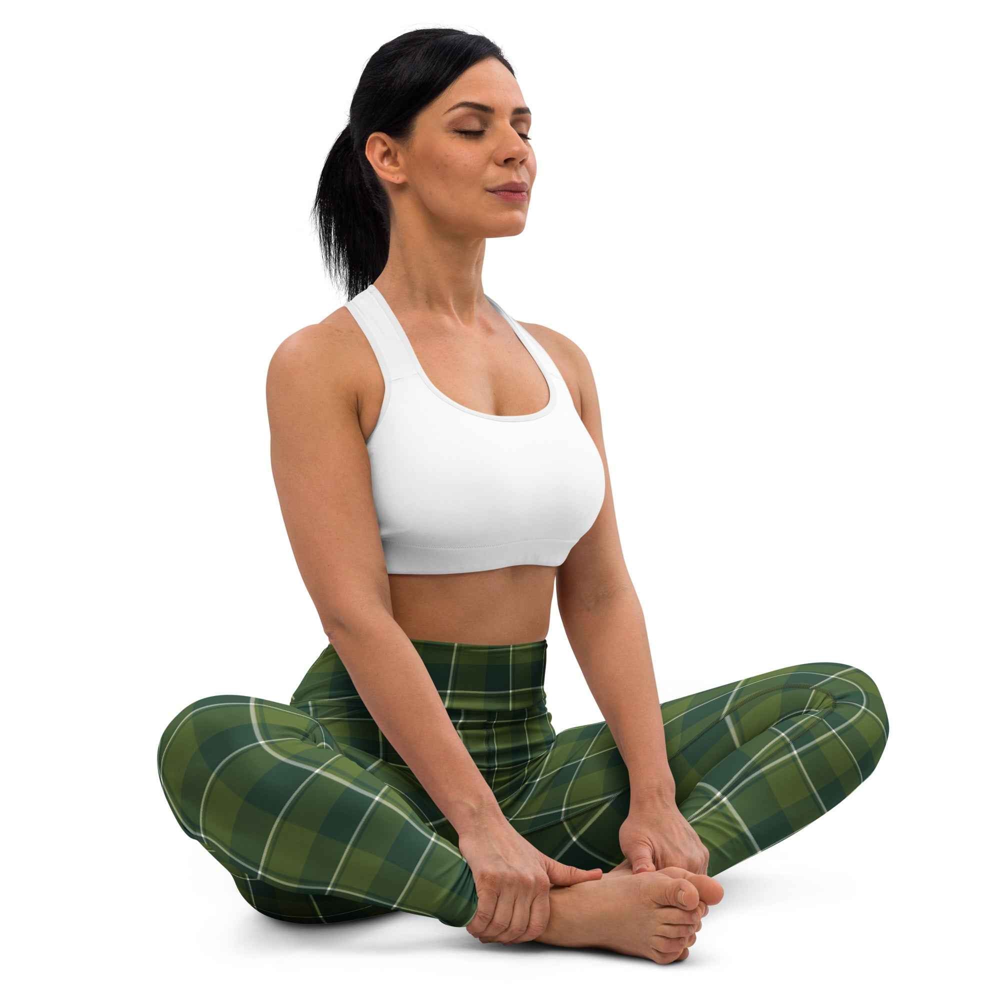 Yoga Leggings Woodland and Evergreen Plaid - Scottish Squares