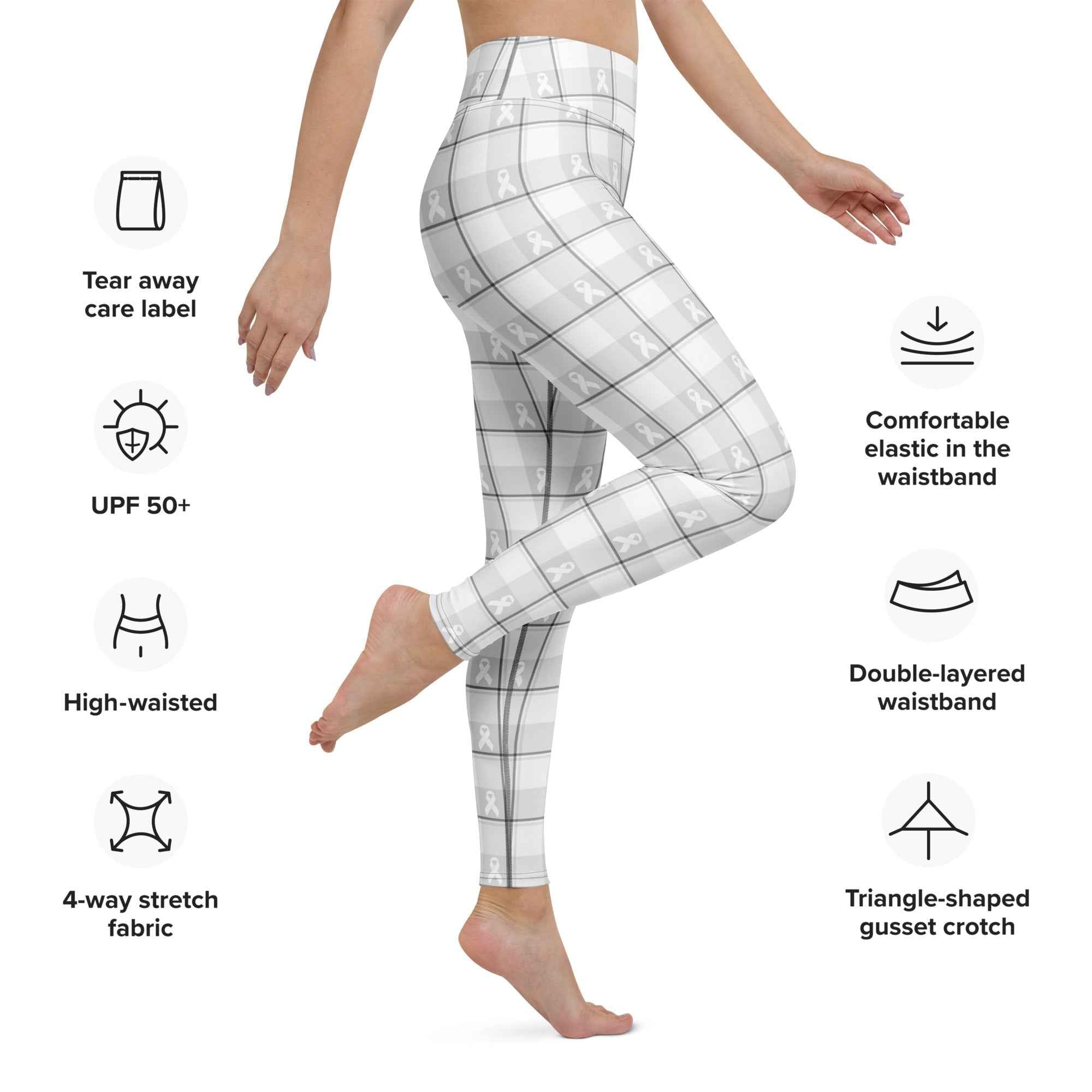 Yoga Leggings Lung Cancer Awareness Plaid, White Ribbon, Supportive Gift - Scottish Squares