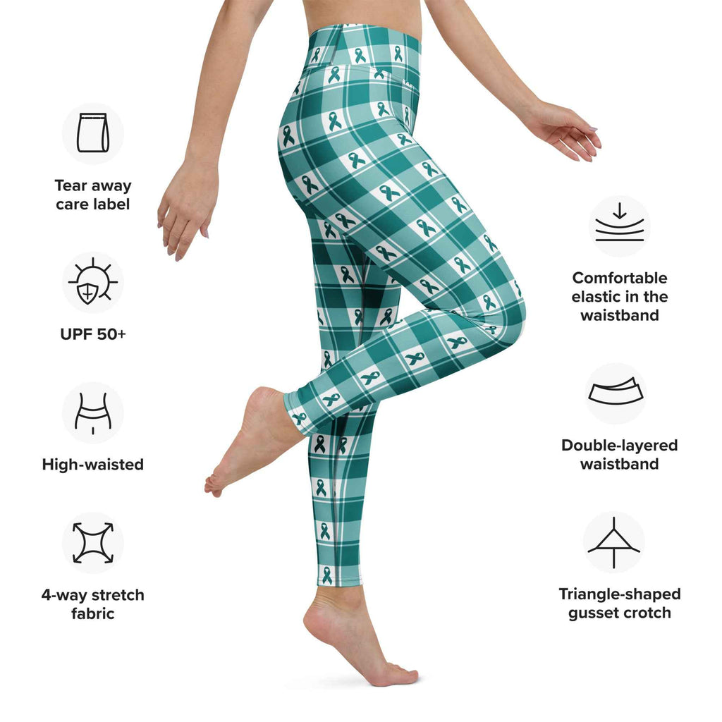 Yoga Leggings Cervical Cancer Awareness Plaid, Teal Ribbon, Supportive Gift - Scottish Squares