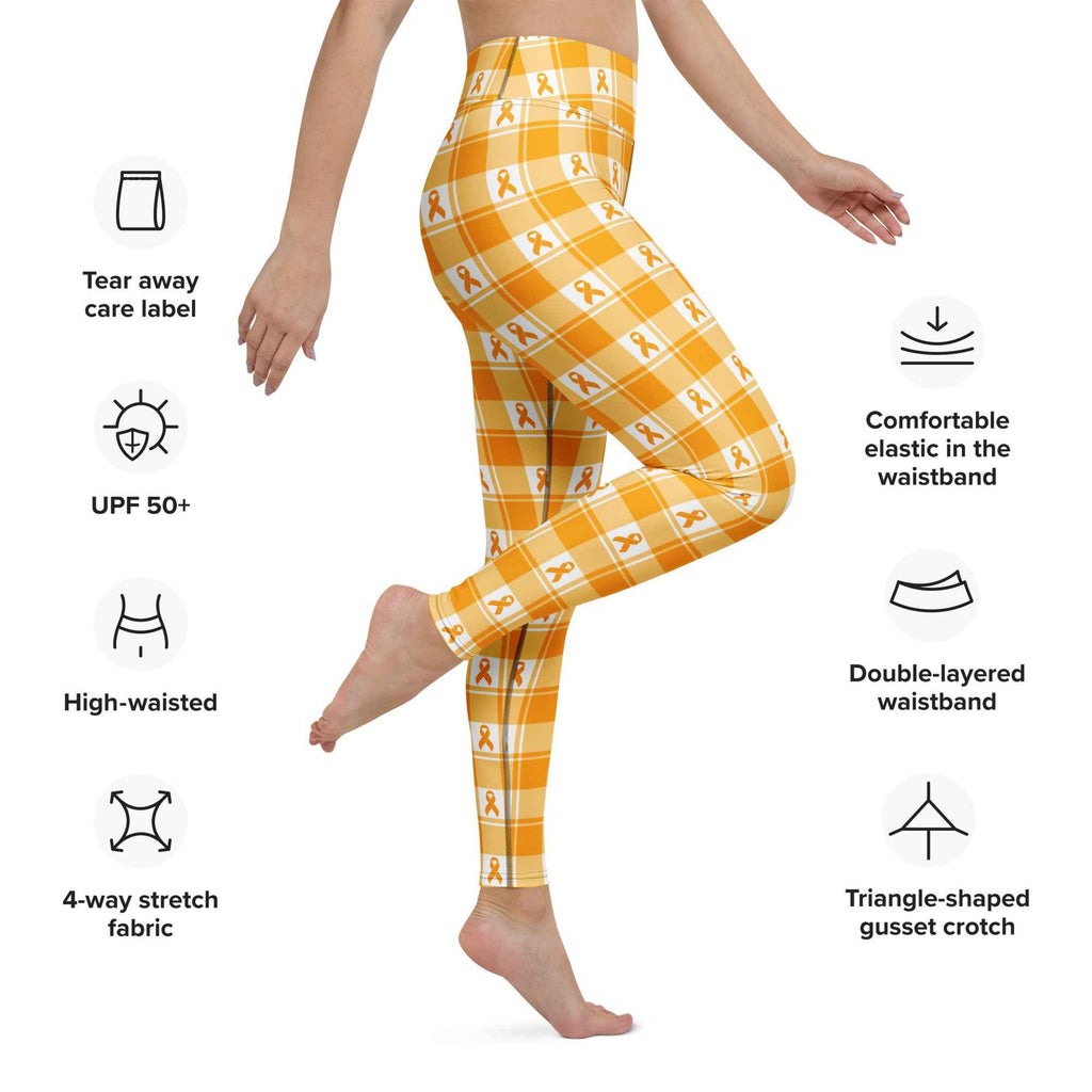 Yoga Leggings Kidney Cancer Awareness Plaid, Orange Ribbon, Supportive Gift - Scottish Squares