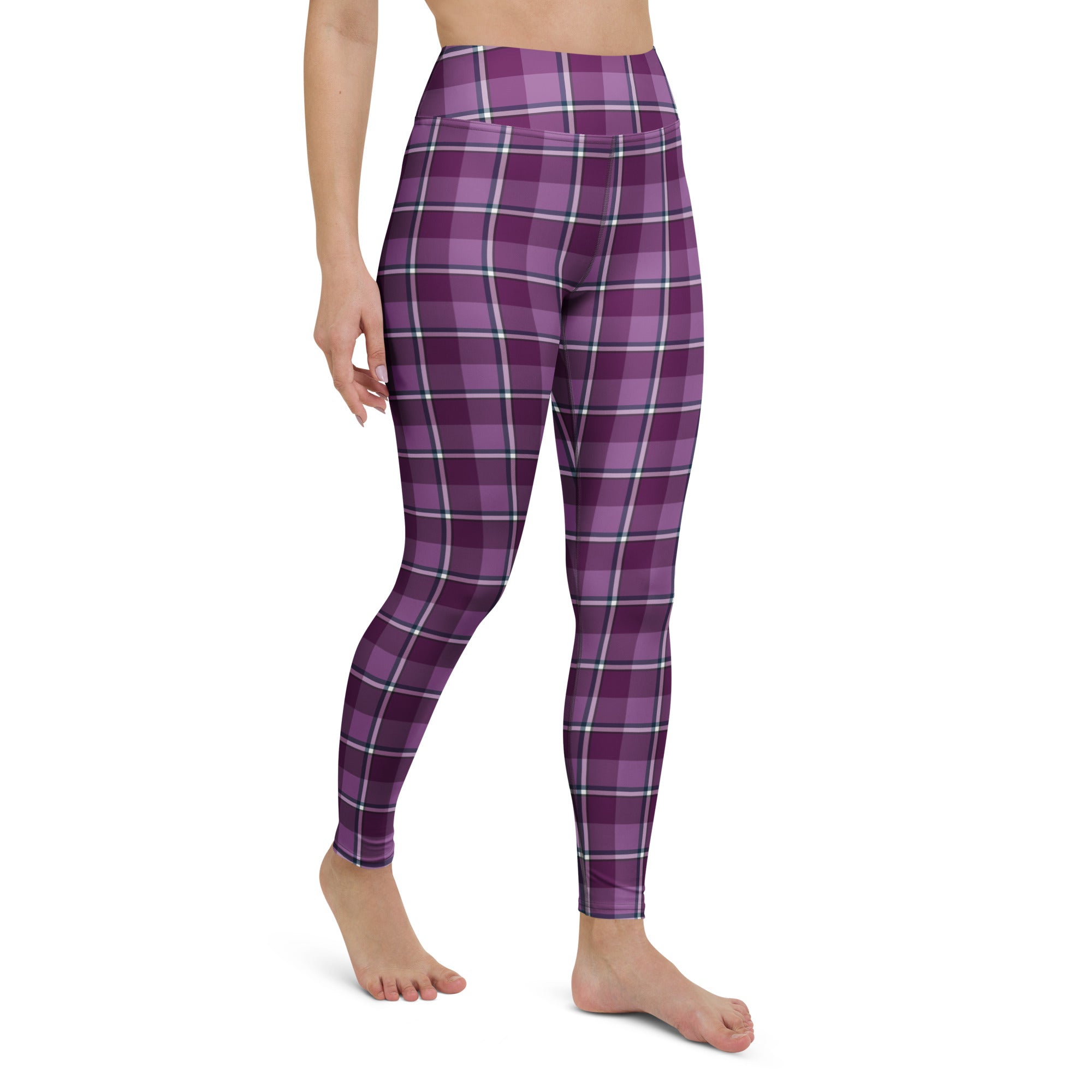 Yoga Leggings Purple and Trendy Pink Plaid - Scottish Squares