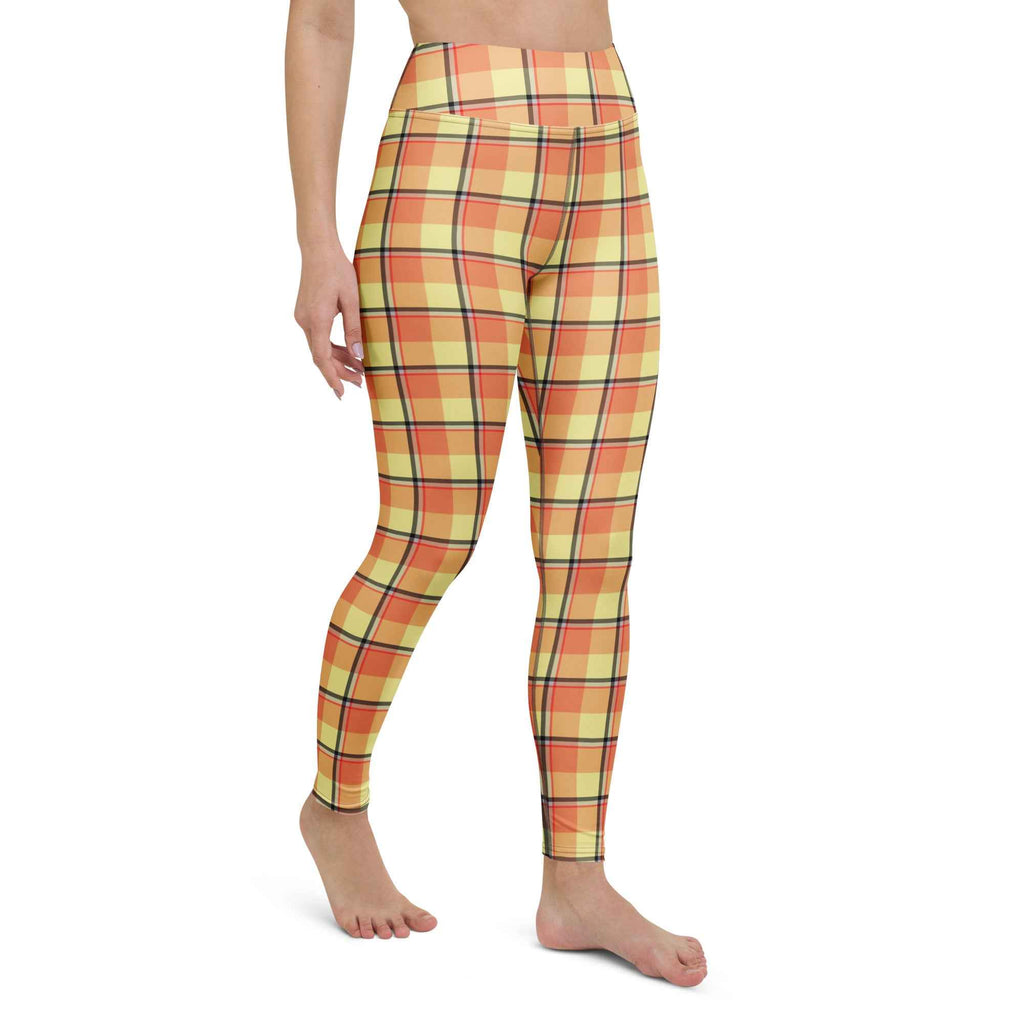 Yoga Leggings Claystone and Morning Mist Plaid - Scottish Squares