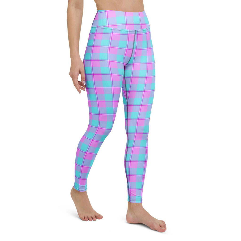 Yoga Leggings Mauve and Coastal Mist Plaid - Scottish Squares