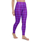 Yoga Leggings Electric Violet and Fuchsia Plaid - Scottish Squares