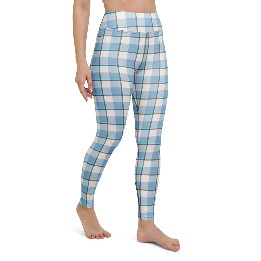 Yoga Leggings Pink Cloud and Blue Lagoon Plaid - Scottish Squares